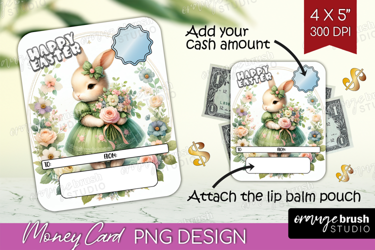 Vintage Bunny Money Card PNG - Cute Bunny Money Card Holder