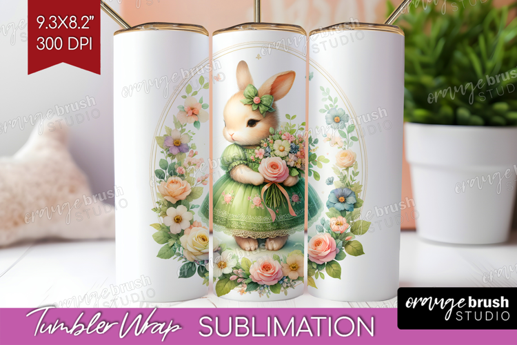 Vintage Bunny Tumbler Wrap - Cute Bunny Tumbler PNG
