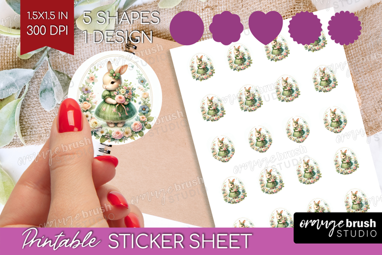 Vintage Bunny Round Sticker - Cute Bunny Printable Sticker
