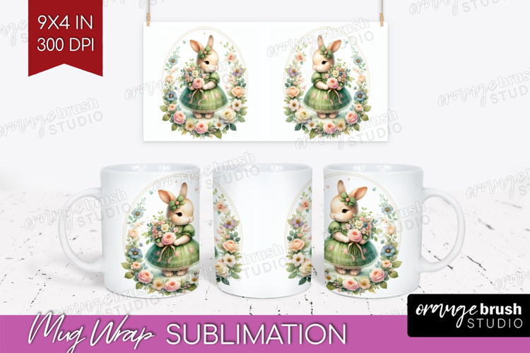 Vintage Bunny Mug Wrap - Cute Bunny Mug PNG Sublimation