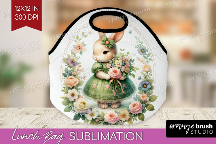 Vintage Bunny Lunch Bag - Cute Bunny Lunch Bug PNG