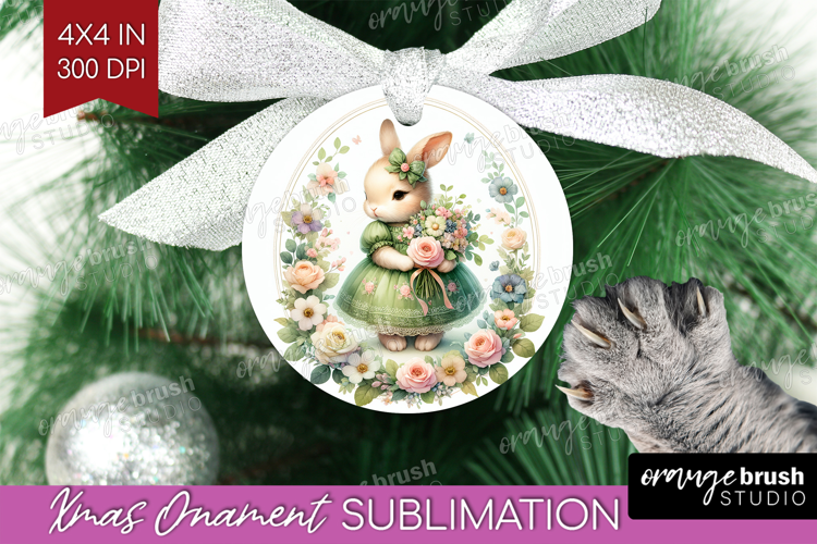 Vintage Bunny Ornament PNG - Cute Bunny PNG Sublimation