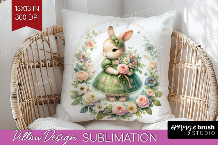 Vintage Bunny Pillow Sublimation - Cute Bunny Pillow Cover