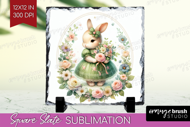 Vintage Bunny Slate PNG - Cute Bunny Square Slate