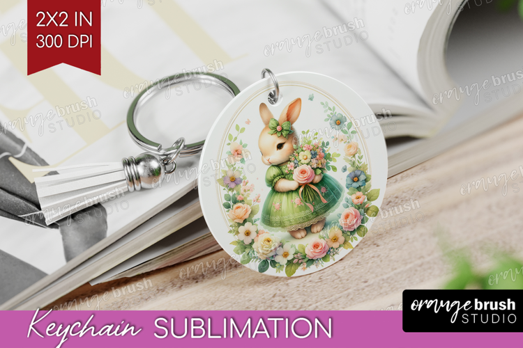 Vintage Bunny Keychain PNG - Cute Bunny Keychain Sublimation