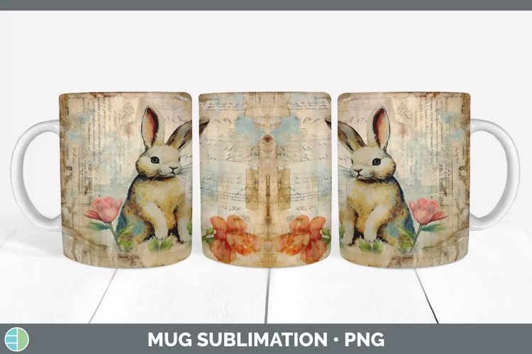 Vintage Bunny Mug Wrap | Sublimation Coffee Cup Designs