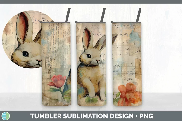 Vintage Bunny Tumbler | Sublimation 20 oz Skinny Tumbler Des