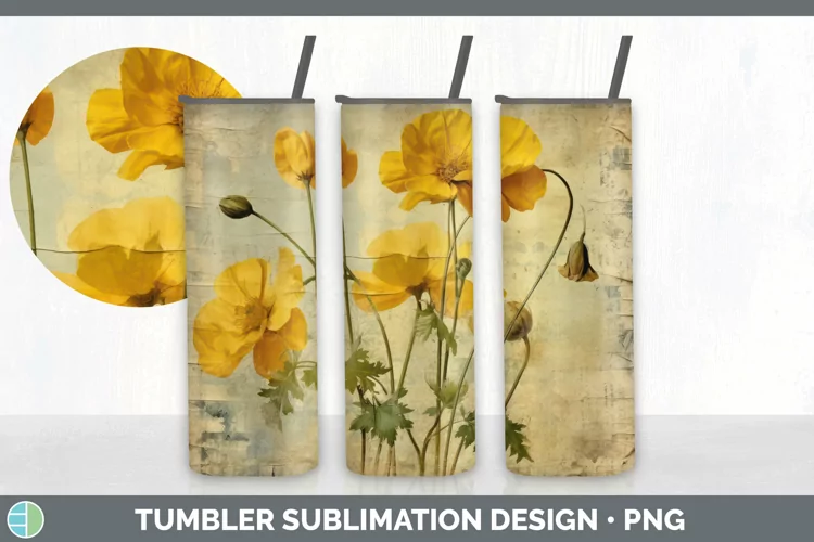 Vintage Buttercup Flowers Tumbler | Sublimation 20 oz Skinny