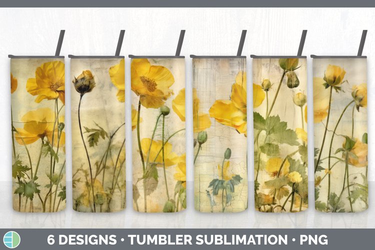 Vintage Buttercup Flowers Tumbler | Sublimation 20 oz Skinny