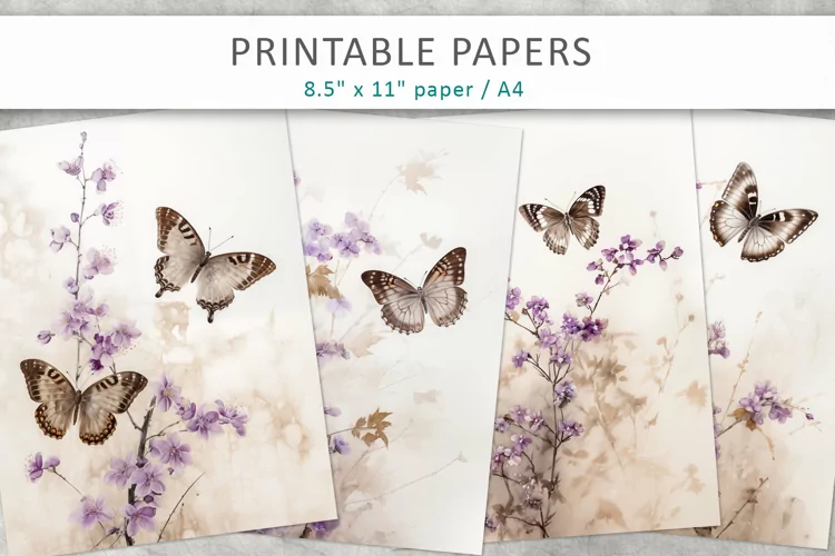 Vintage Butterflies Junk Journal, Digital Papers