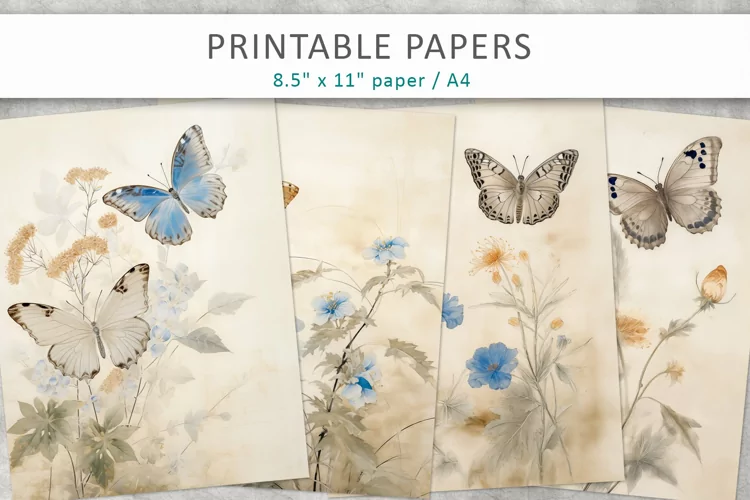Vintage Butterflies Junk Journal, Vintage Card