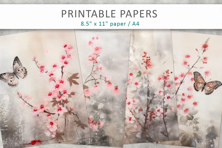 Butterfly And Flowers Junk Journal Kit, Digital Papers