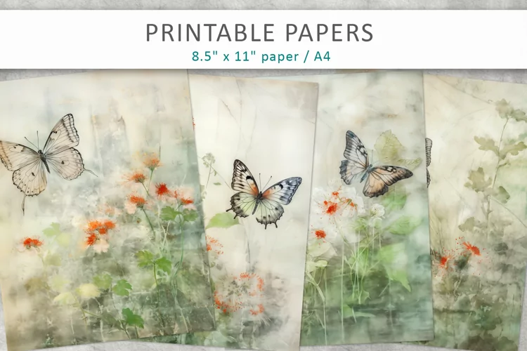 Butterfly Grunge Junk Journal Pages