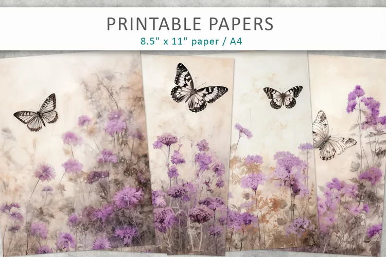 Vintage Butterfly Junk Journal Printable Paper