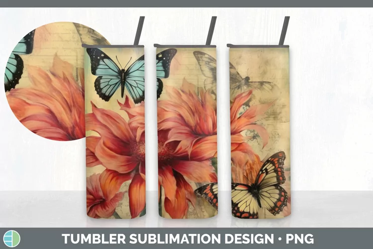 Vintage Butterflies Tumbler | Sublimation 20 oz Skinny Tumbl
