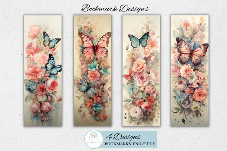 Vintage Butterfly and Flowers Bookmark Sublimation