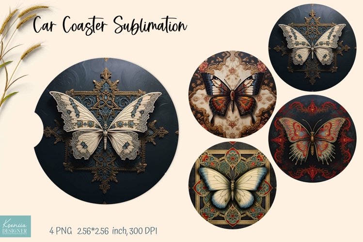Vintage Tropical Butterfly| Car Coaster Sublimation