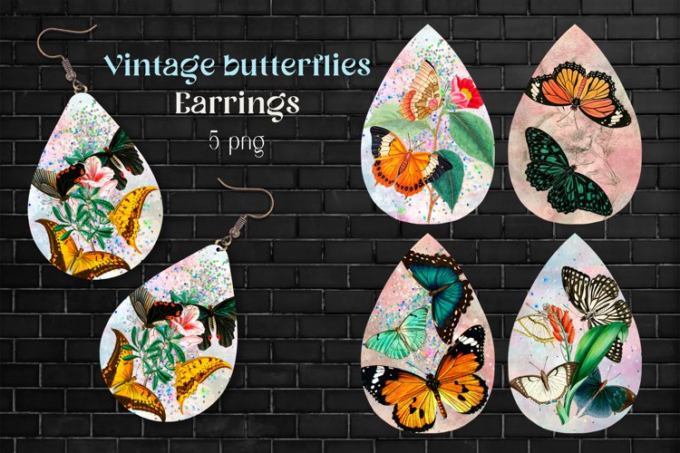 Vintage butterfly earring sublimation png Teardrop bundle