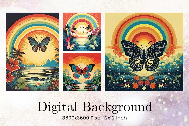 Retro Vintage Butterfly Background Sunset Classic Wallpaper