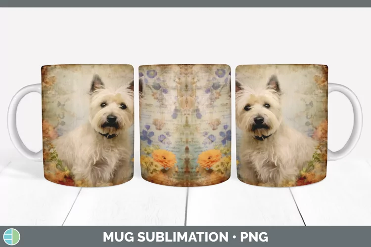 Vintage Cairn Terrier Dog Mug Wrap | Sublimation Coffee Cup