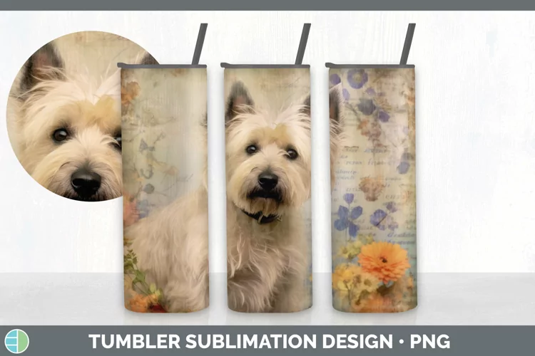 Vintage Cairn Terrier Dog Tumbler | Sublimation 20 oz Skinny