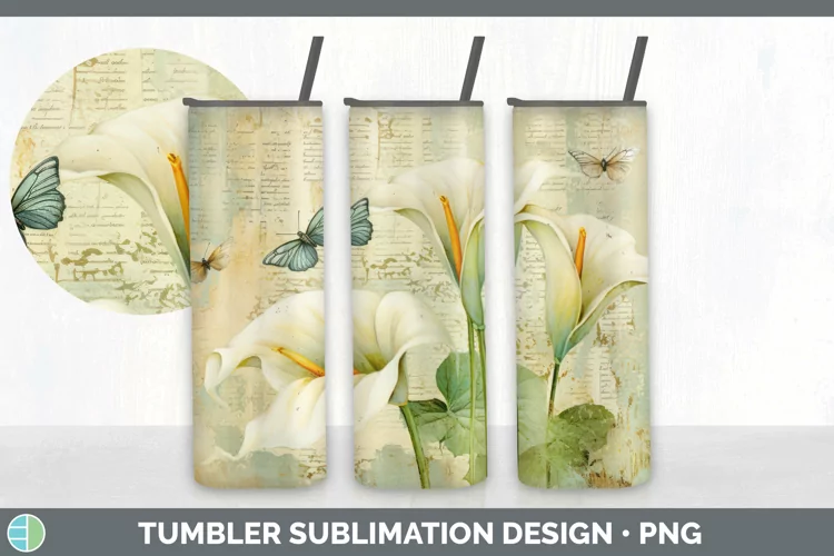 Vintage Calla Lily Flowers Tumbler | Sublimation 20 oz Skinn
