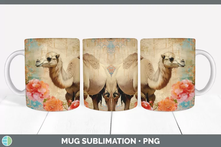 Vintage Camel Mug Wrap | Sublimation Coffee Cup Designs