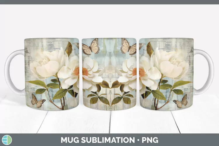 Vintage Camellia Flowers Mug Wrap | Sublimation Coffee Cup D