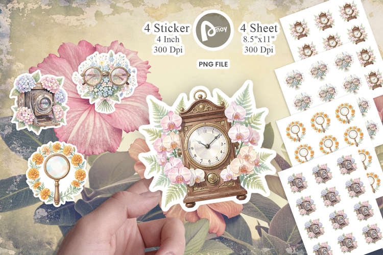 Vintage Camera And Floral Sticker