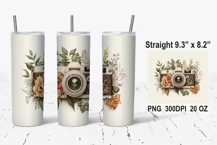 Vintage Camera Tumbler Wrap, Paris Tower Sublimation png
