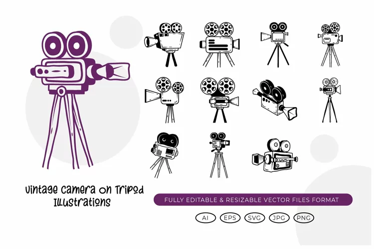 Vintage Camera On Tripod Illustrations