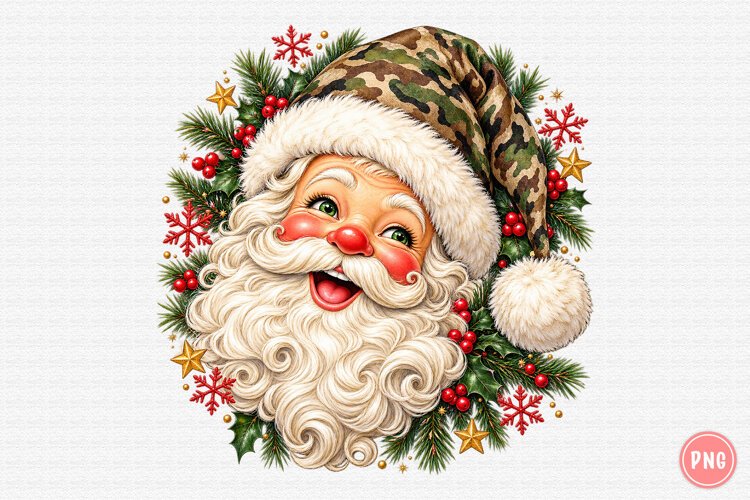 Camo Santa Christmas PNG | Vintage Camouflage Hat Png example image 1