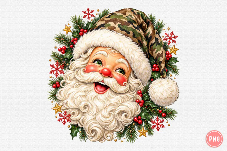 Camo Santa Christmas PNG | Vintage Camouflage Hat Png