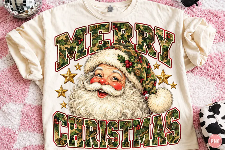 Vintage Camouflage Santa Christmas PNG