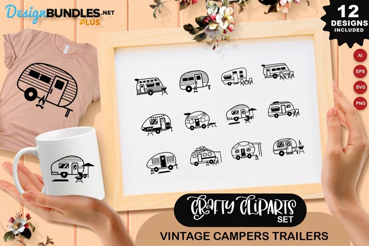 Vintage Campers Trailers Clipart Set