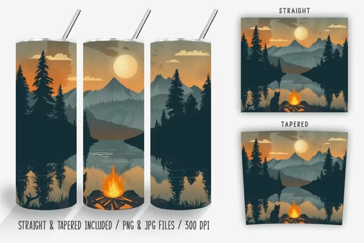 Vintage Campfire by the River Tumbler