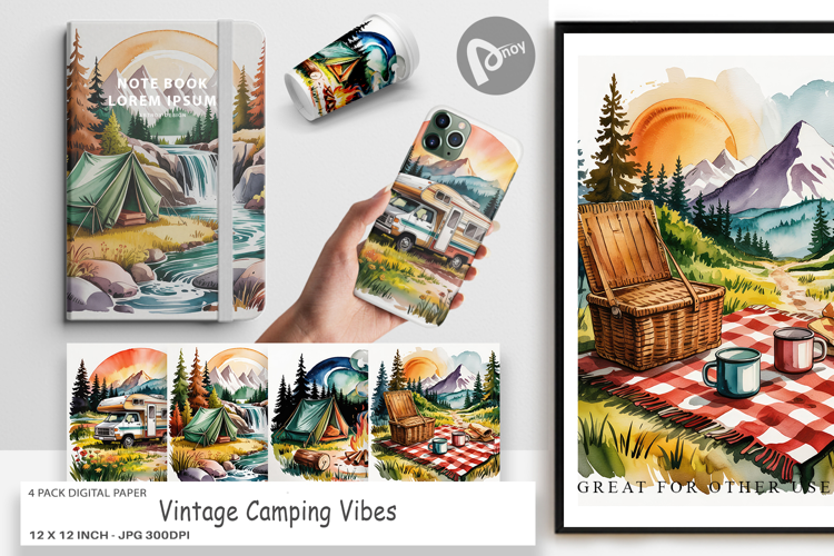 Digital Paper Vintage Camping Vibes