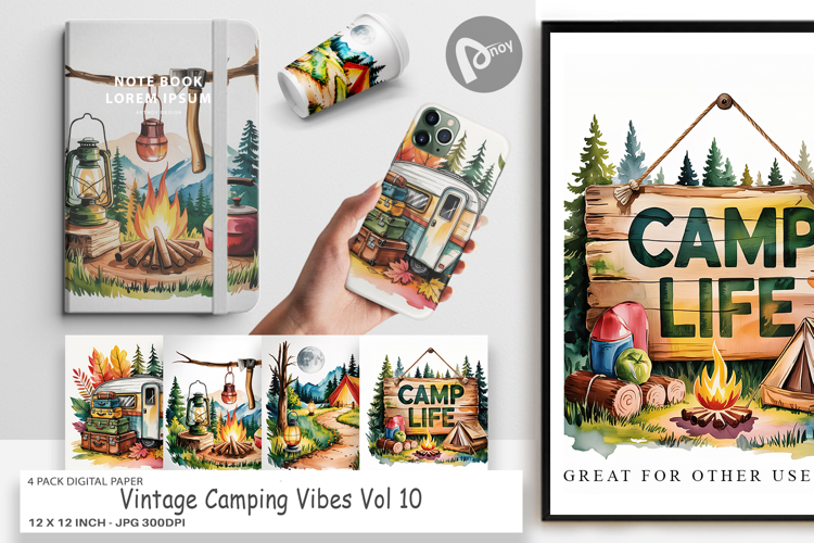 Digital Paper Vintage Camping Vibes
