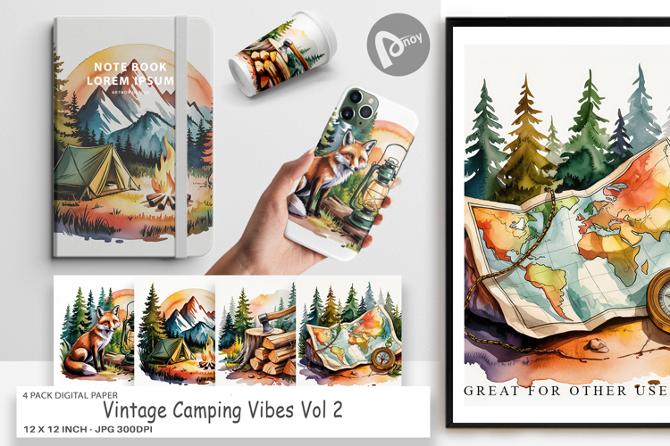 Digital Paper Vintage Camping Vibes
