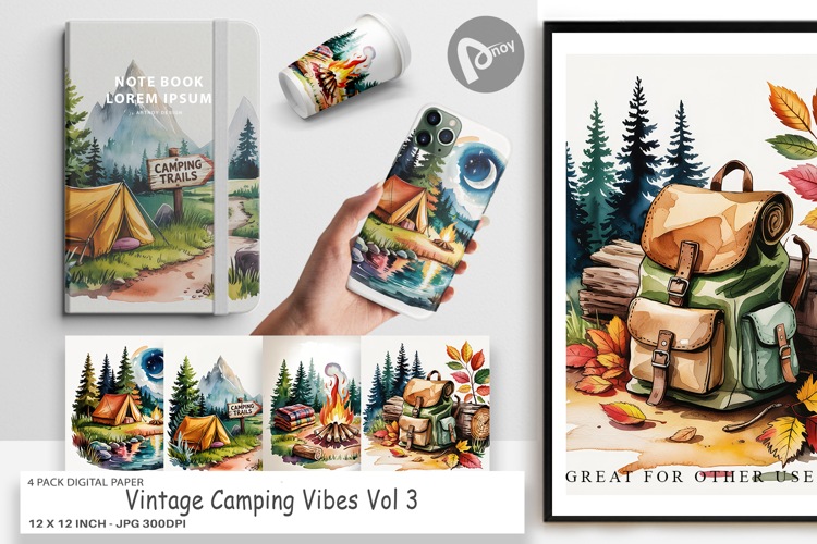 Digital Paper Vintage Camping Vibes