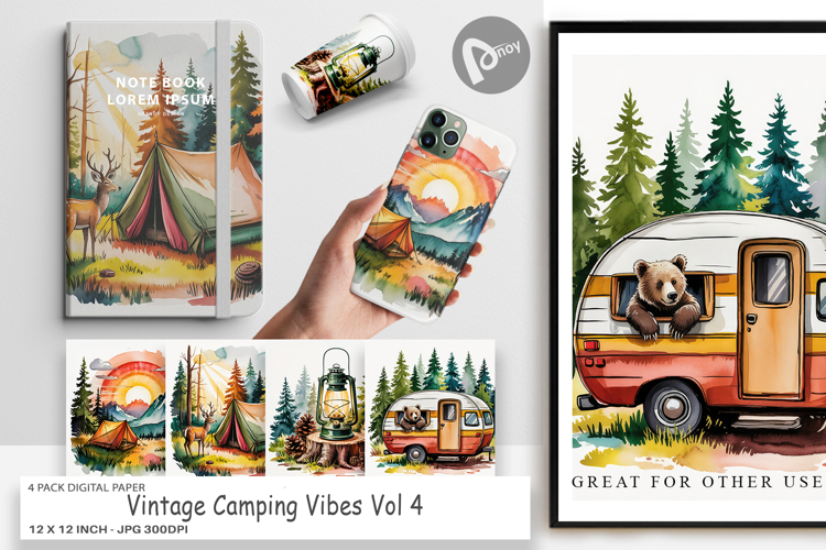 Digital Paper Vintage Camping Vibes