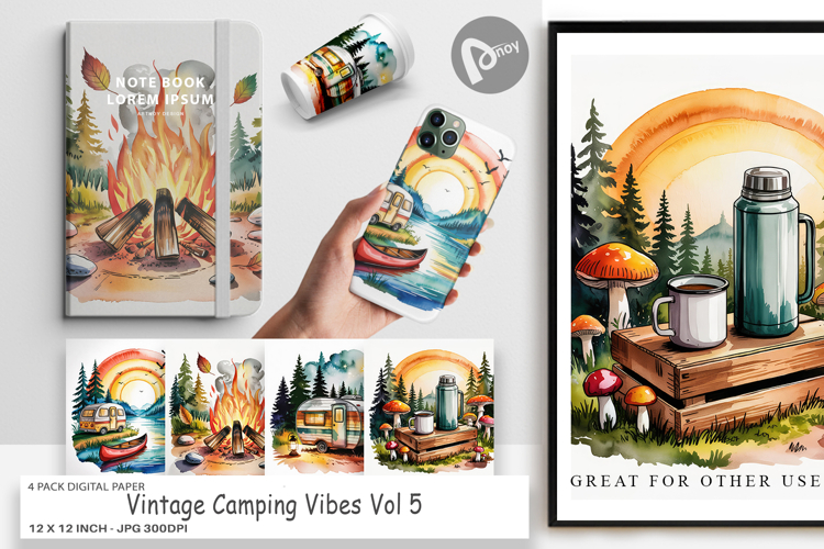 Digital Paper Vintage Camping Vibes