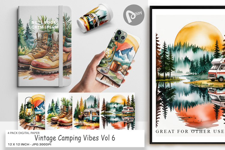 Digital Paper Vintage Camping Vibes