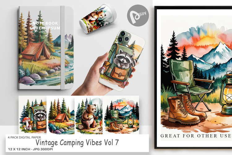 Digital Paper Vintage Camping Vibes