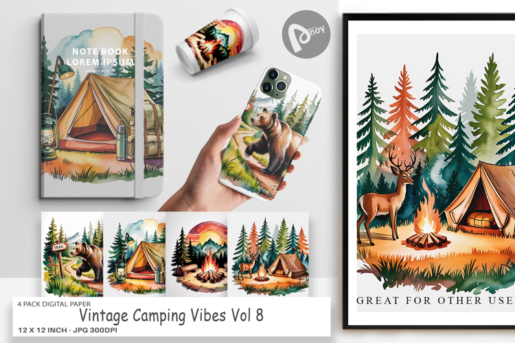 Digital Paper Vintage Camping Vibes