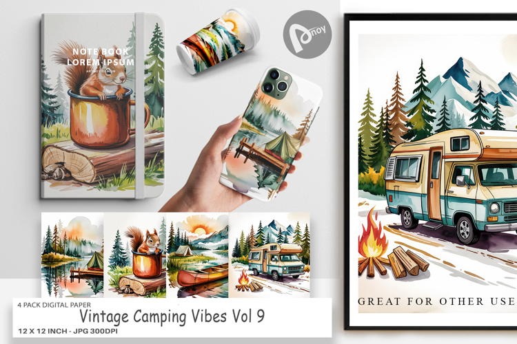 Digital Paper Vintage Camping Vibes