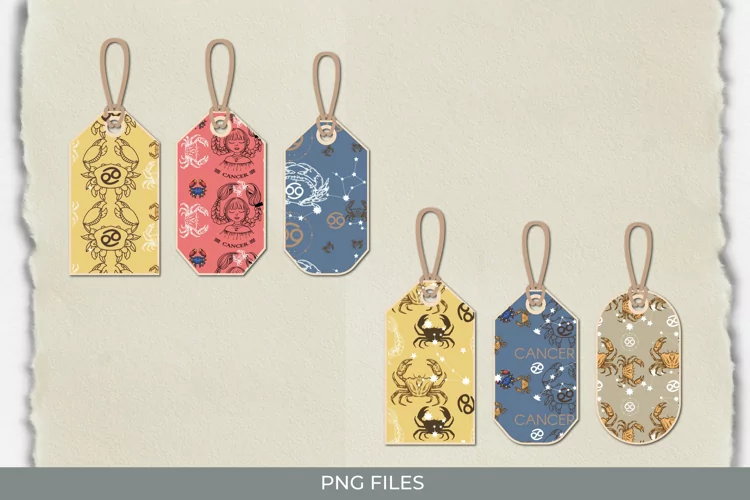 Vintage Cancer Sign Seamless Pattern Shaped Tags
