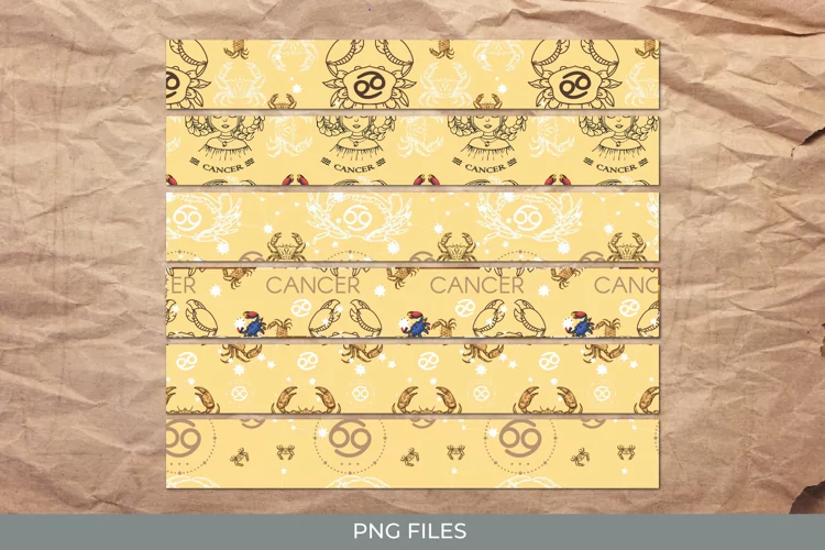 Vintage Cancer Sign Seamless Pattern Strips