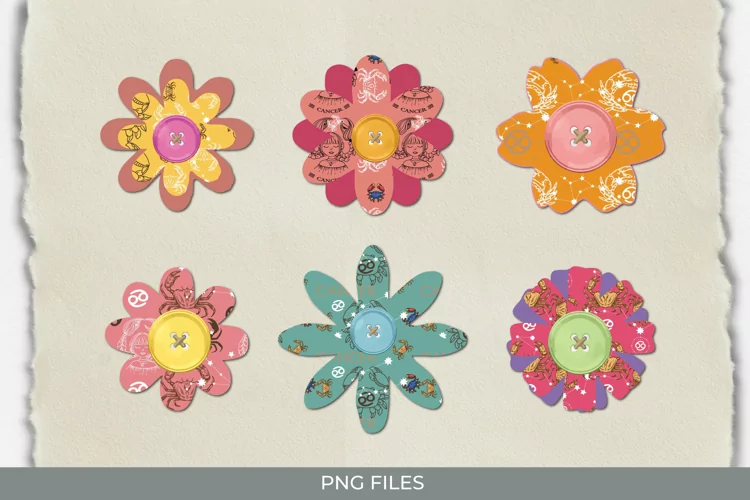 Vintage Cancer Sign Seamless Pattern with Buttons