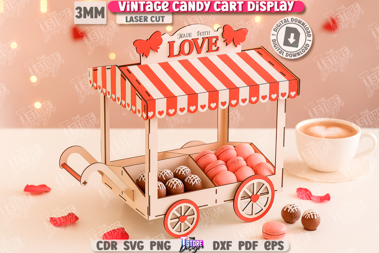 Vintage Candy Cart Laser Cut | Valentine's Day Candy Box SVG
